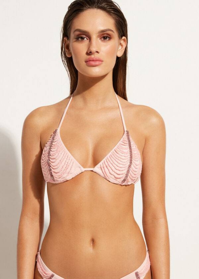 Calzedonia Rhinestone Beaded Badelatschen Triangle Manila Bikinioberteile Damen Rosa | DE2234QZ