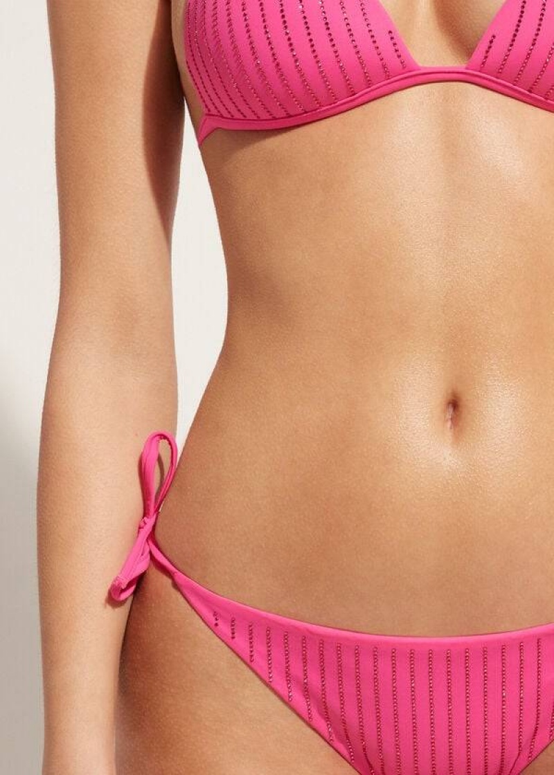 Calzedonia Rhinestone Brazilian String Shanghai Bikinihosen Damen Rosa | DE2674OR