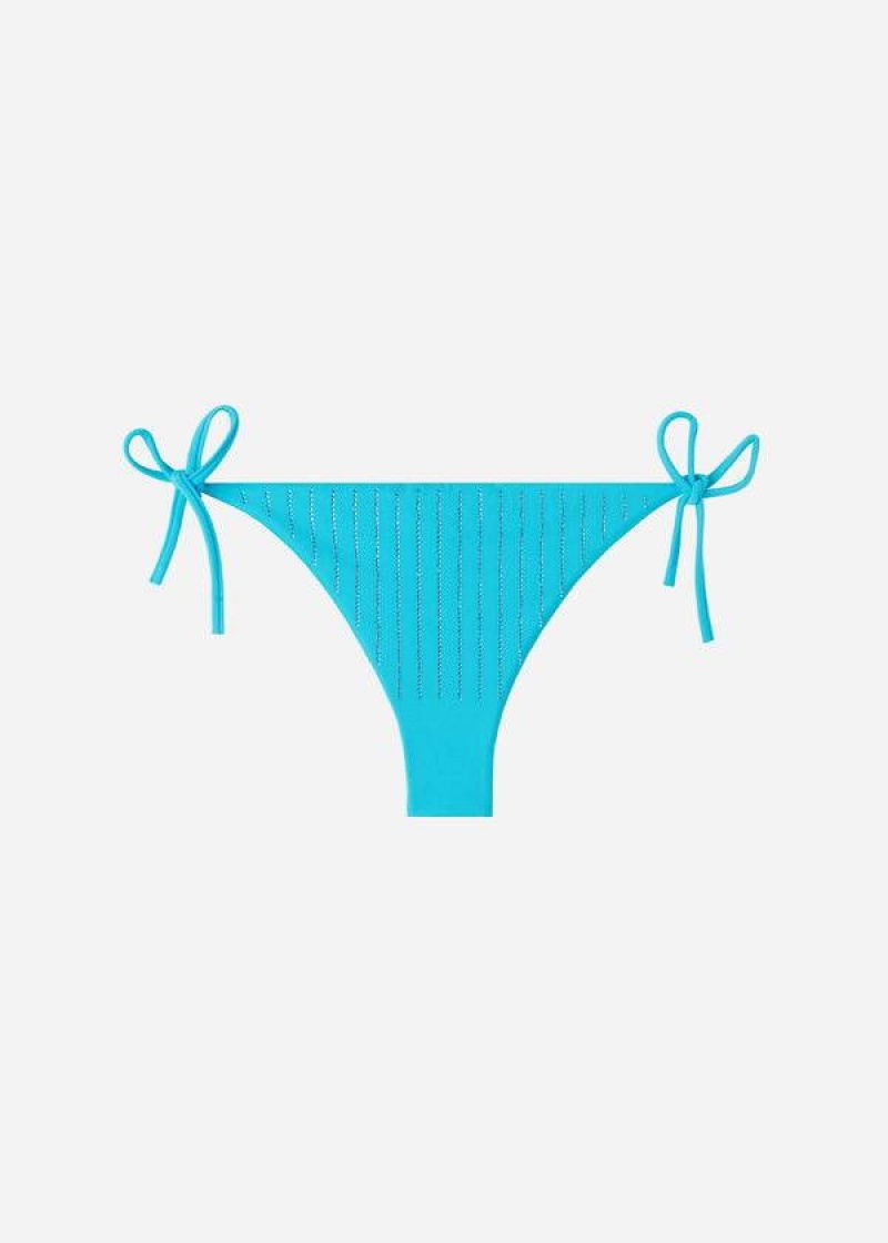 Calzedonia Rhinestone Brazilian String Shanghai Bikinihosen Damen Türkis Grün | DE2673PQ