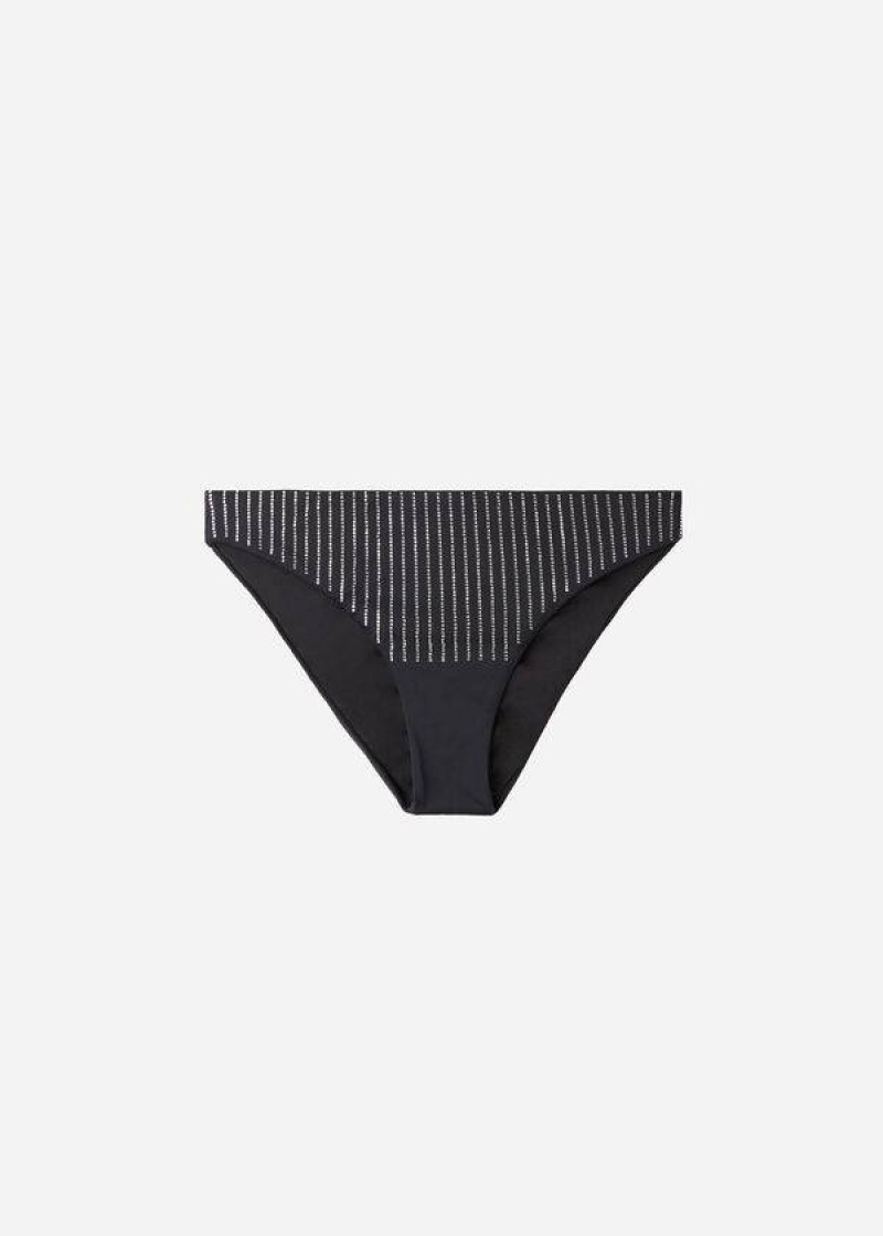 Calzedonia Rhinestone Shanghai Bikinihosen Damen Schwarz | DE2671SO