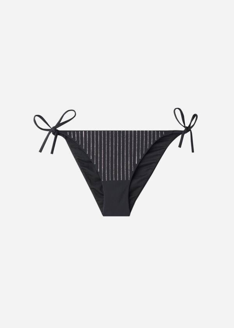 Calzedonia Rhinestone String Shanghai Bikinihosen Damen Schwarz | DE2667HK