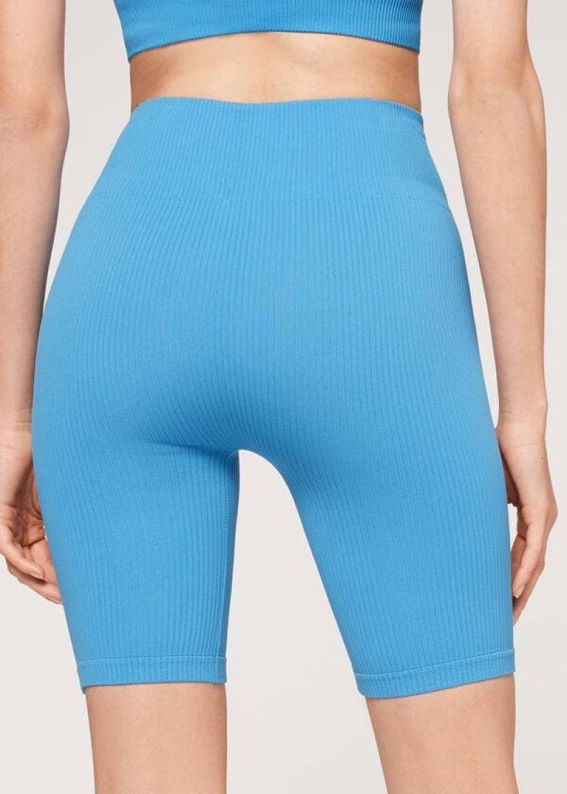 Calzedonia Seamless Turn Bike Leggings Damen Blau | DE1514OR