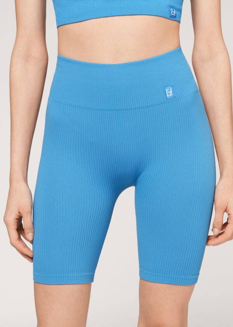 Calzedonia Seamless Turn Bike Leggings Damen Blau | DE1514OR