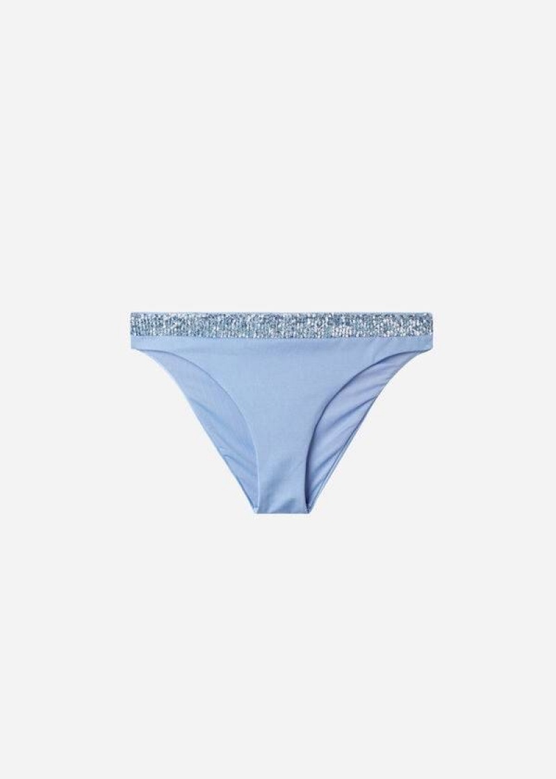 Calzedonia Sequined Cannes Bikinihosen Damen Blau | DE2656QZ