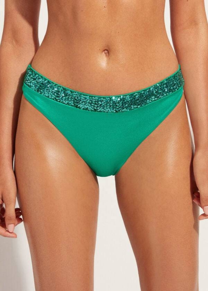 Calzedonia Sequined Cannes Bikinihosen Damen Grün | DE2655WY