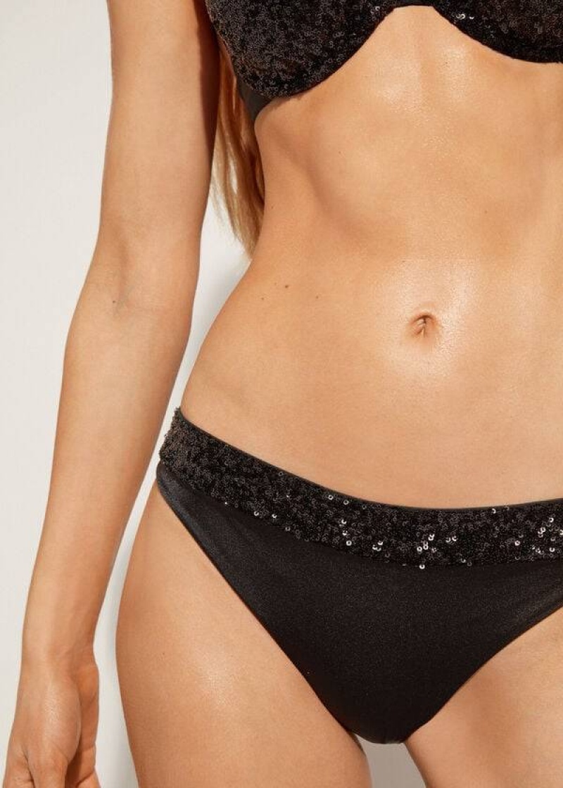 Calzedonia Sequined Cannes rosa Bikinihosen Damen Schwarz | DE2652TV