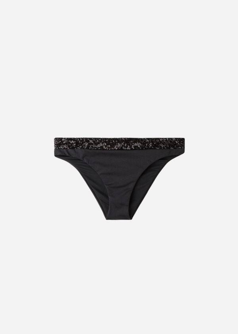 Calzedonia Sequined Cannes rosa Bikinihosen Damen Schwarz | DE2652TV