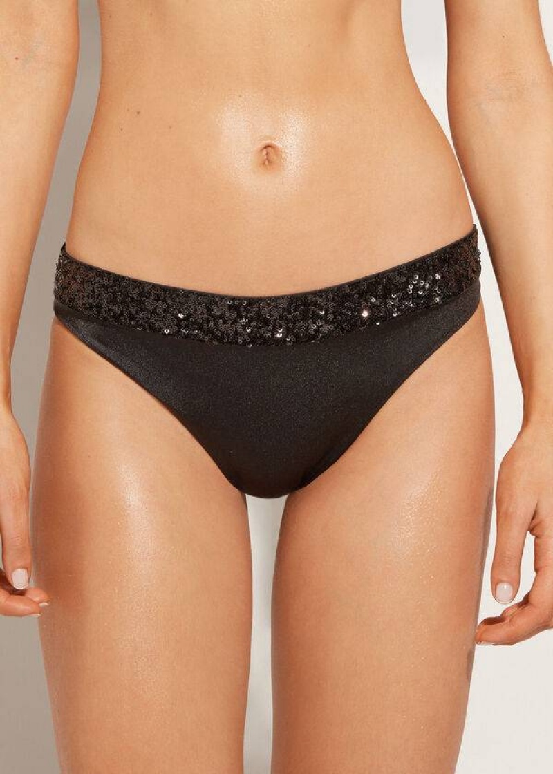 Calzedonia Sequined Cannes rosa Bikinihosen Damen Schwarz | DE2652TV