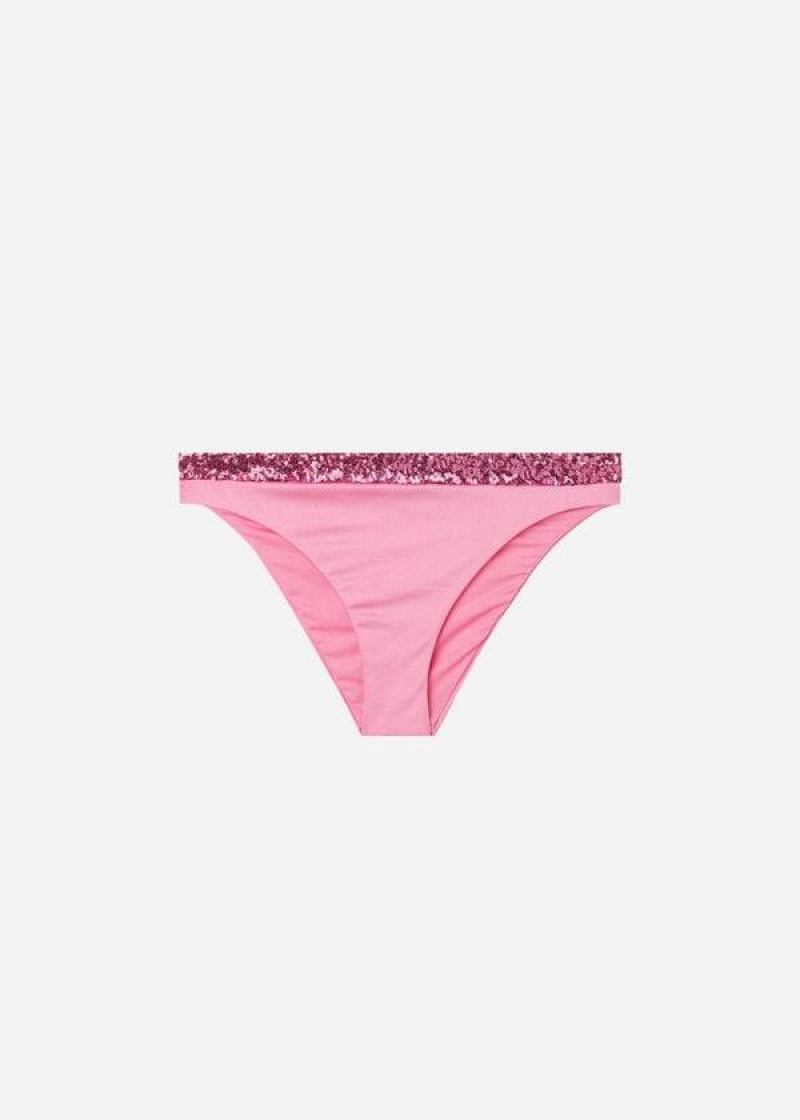 Calzedonia Sequined Cannes rosa Bikinihosen Damen Rosa | DE2651YU