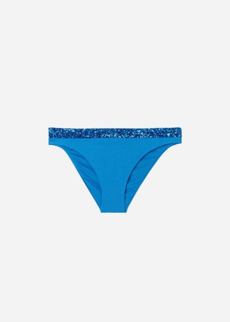 Calzedonia Sequined Cannes rosa Bikinihosen Damen Blau | DE2650UT