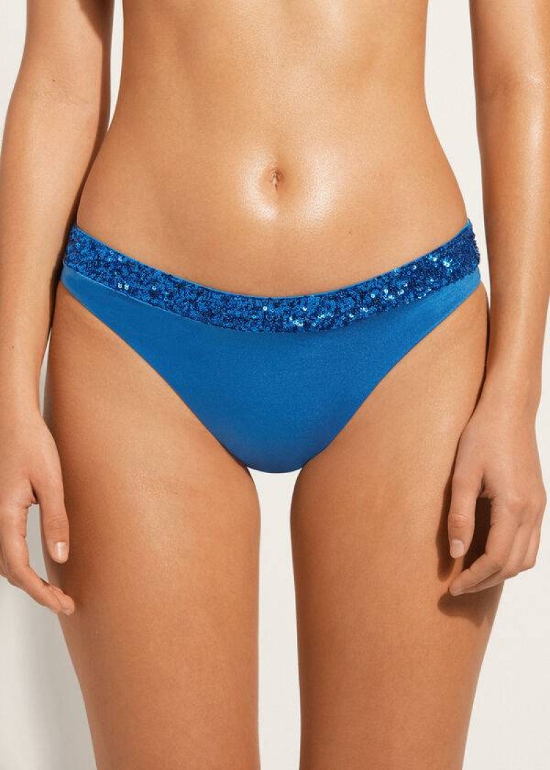 Calzedonia Sequined Cannes rosa Bikinihosen Damen Blau | DE2650UT