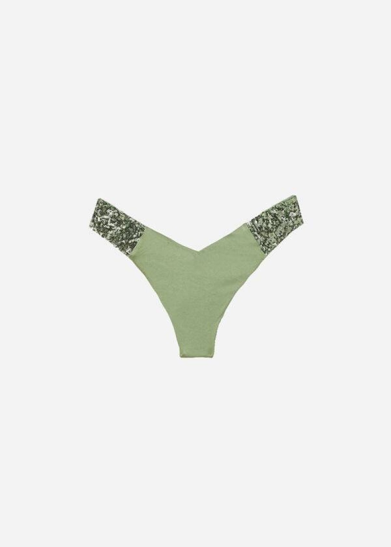 Calzedonia Sequined High-Cut Brazilian Cannes Bikinihosen Damen Grün | DE2647PQ