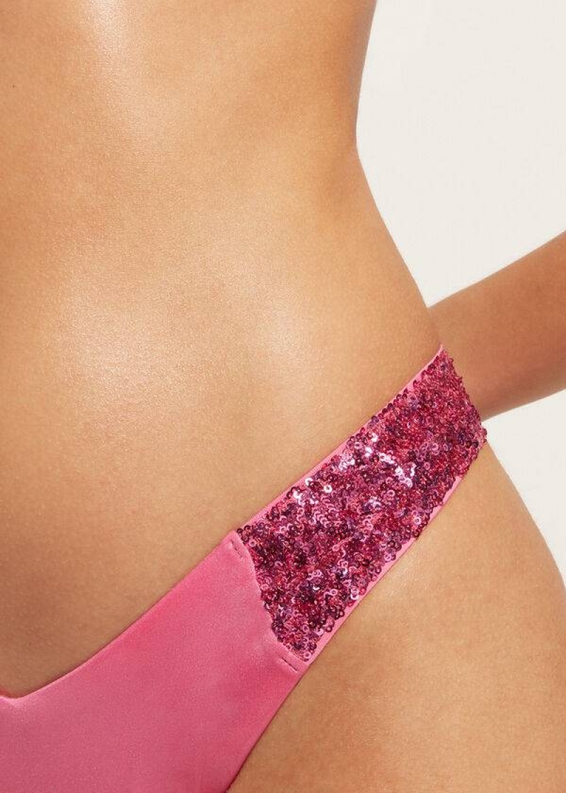 Calzedonia Sequined High-Cut Brazilian Cannes Cheeky Bikinihosen Damen Rosa | DE2645SO