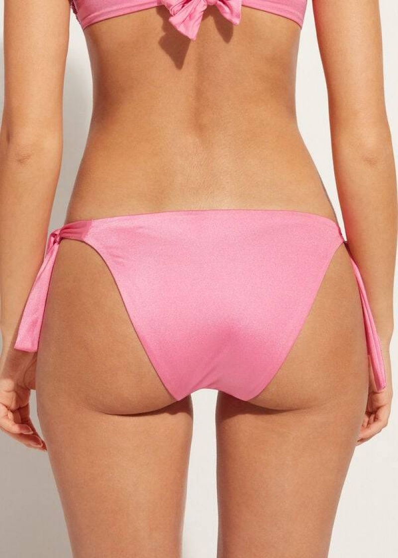 Calzedonia Sequined Side-Tie Cannes Bikinihosen Damen Rosa | DE2641HK