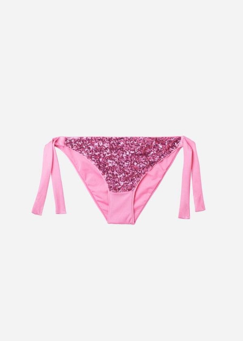 Calzedonia Sequined Side-Tie Cannes Bikinihosen Damen Rosa | DE2641HK