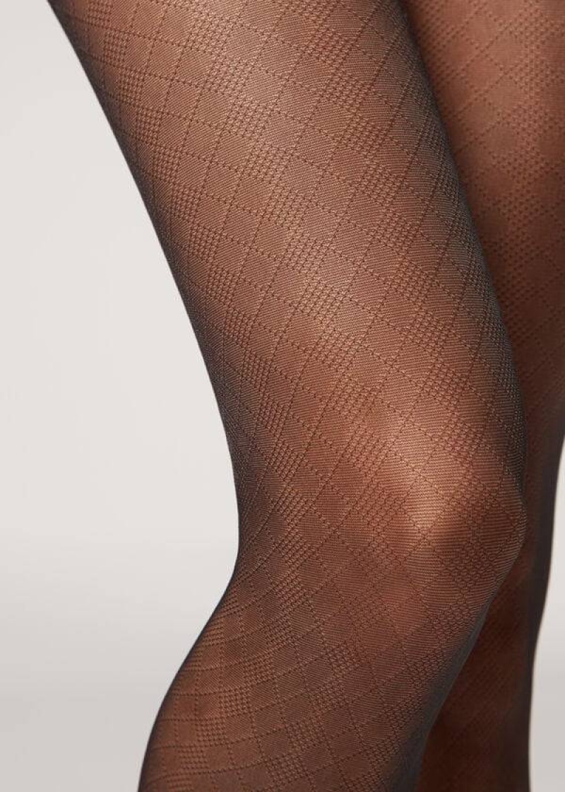 Calzedonia Sheer 20 Denier Diamond-Pattern Eco Patterned Strumpfhose Damen Schwarz | DE3065MA