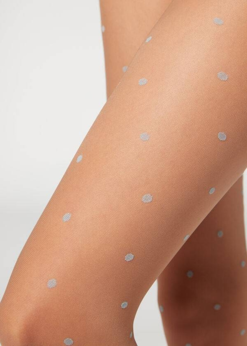 Calzedonia Sheer 30 Denier All-Over Polka-Dot Patterned Strumpfhose Damen Beige | DE3062EX