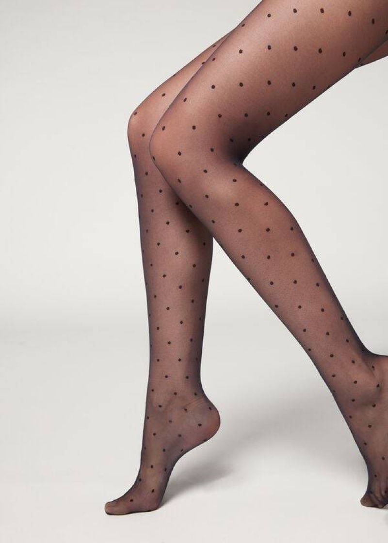 Calzedonia Sheer polka dot Strumpfhose Damen Blau | DE2957PQ