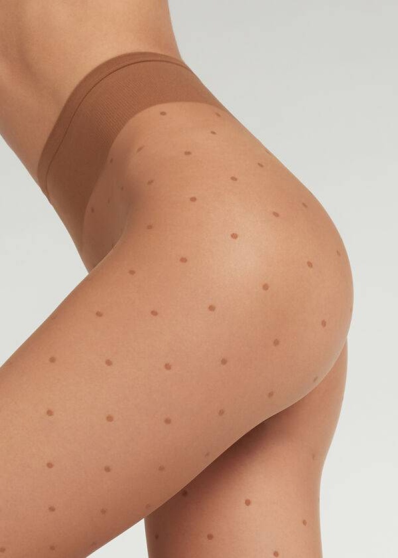 Calzedonia Sheer polka dot Strumpfhose Damen Beige | DE2956AP