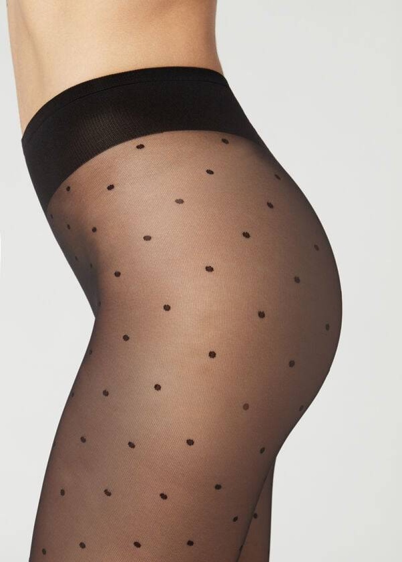 Calzedonia Sheer polka dot Strumpfhose Damen Schwarz | DE2955SO