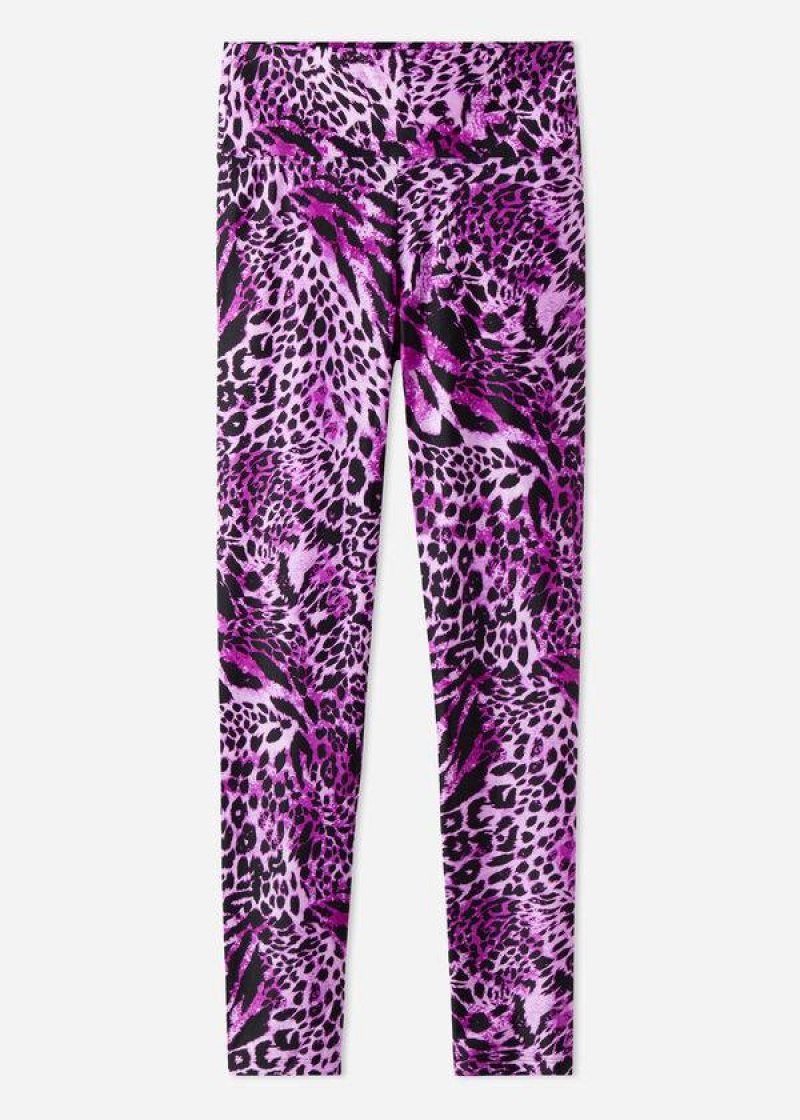 Calzedonia Shiny Animal-Print Turn Leggings Damen Rosa | DE1509RW