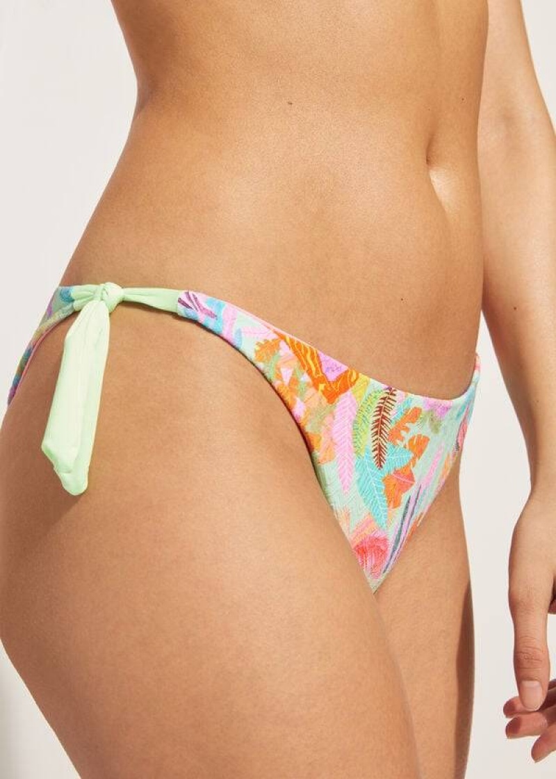 Calzedonia Side-Tie Brazilian Foliage Tahiti Bikinihosen Damen Grün | DE2623HK