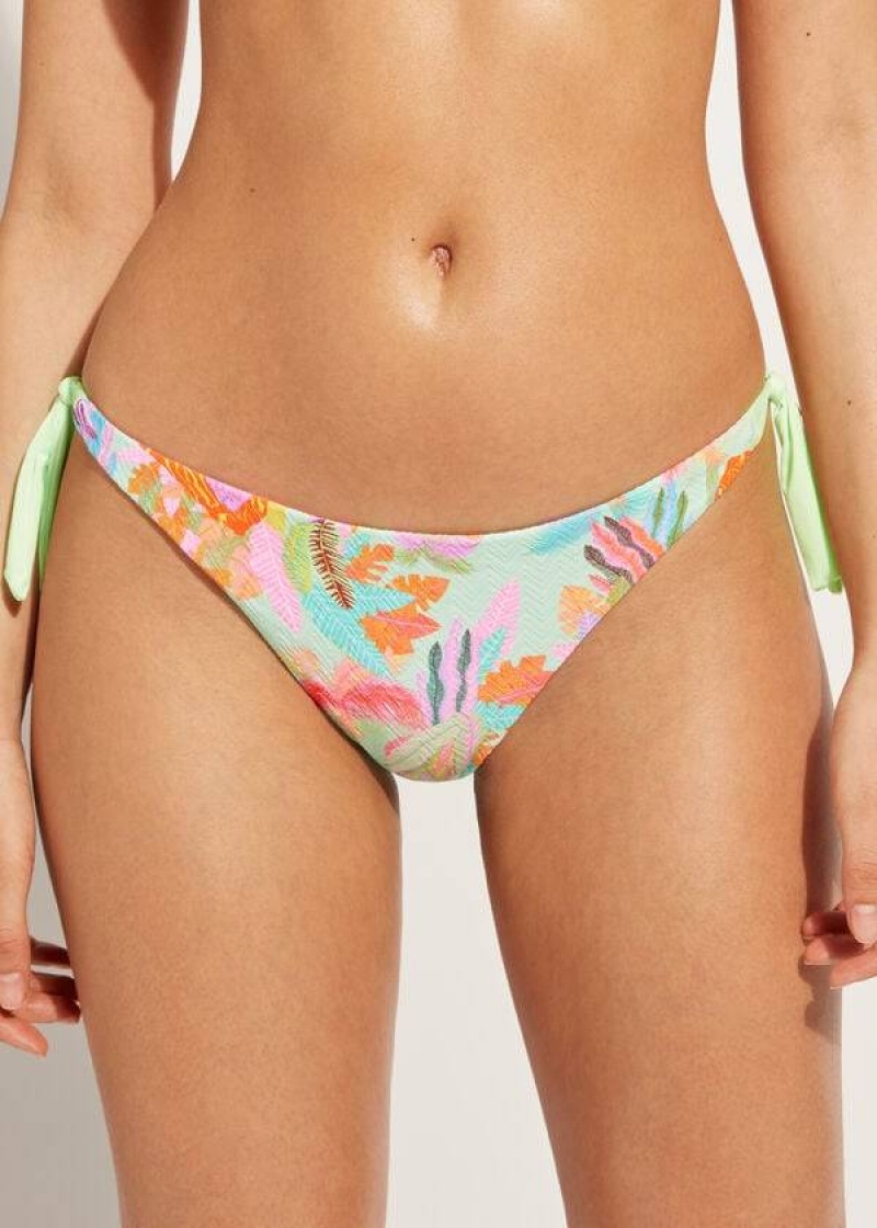 Calzedonia Side-Tie Brazilian Foliage Tahiti Bikinihosen Damen Grün | DE2623HK