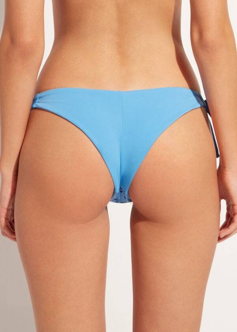 Calzedonia Side Tie Brazilian Corfù Bikinihosen Damen Blau | DE2632UT