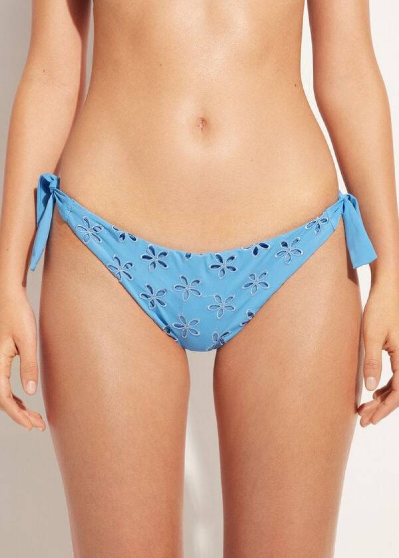 Calzedonia Side Tie Brazilian Corfù Bikinihosen Damen Blau | DE2632UT