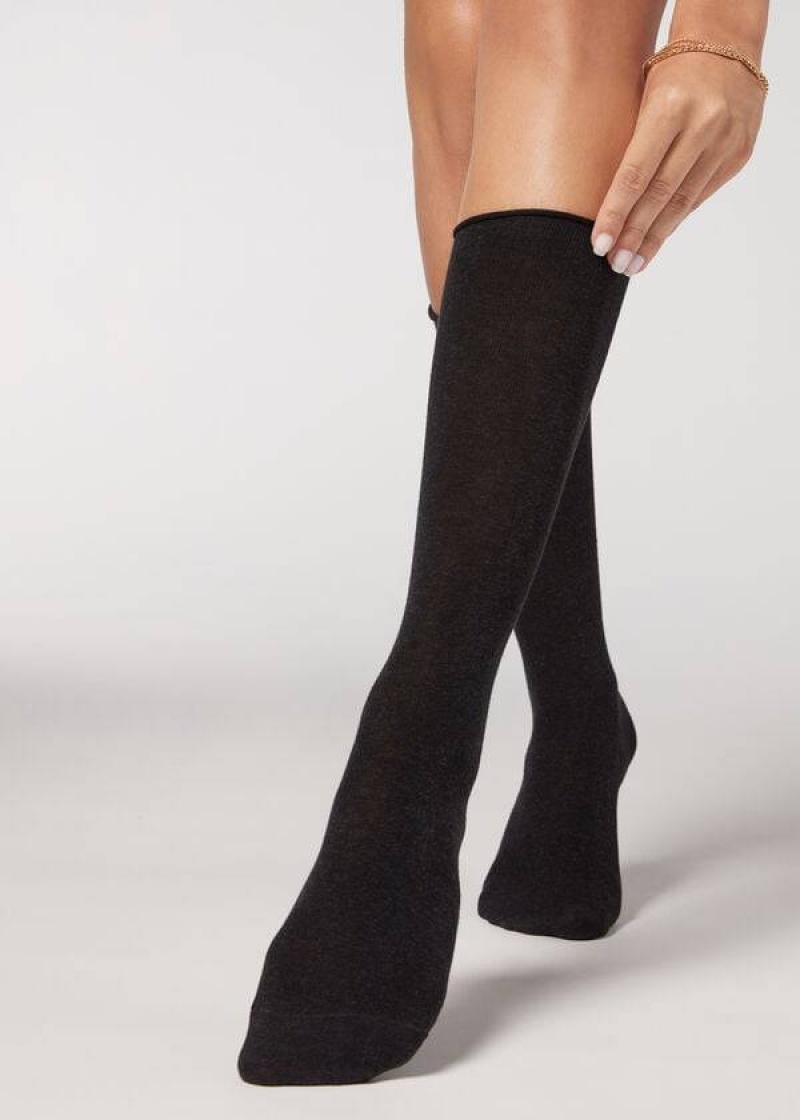 Calzedonia Smooth Baumwoll Mid-Calf Long Socken Damen Grau | DE1933SO