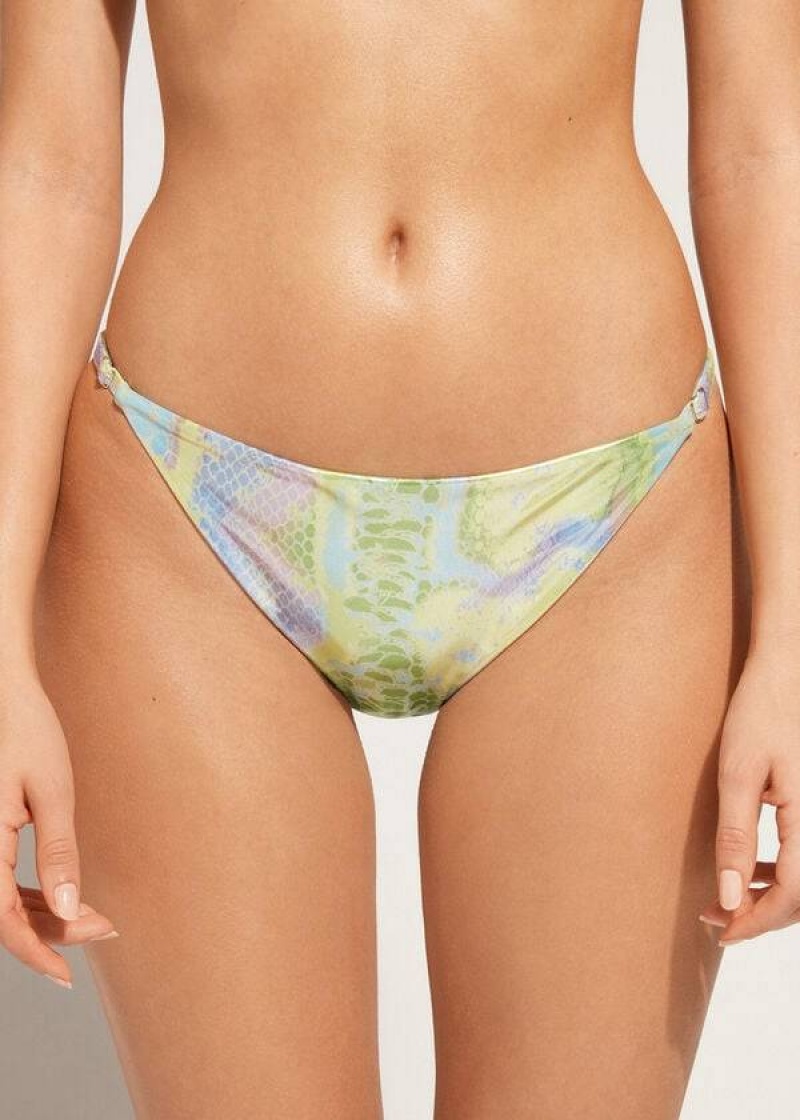 Calzedonia Snake-Pattern Adjustable-Side Las Palmas Bikinihosen Damen Grün | DE2618ZG