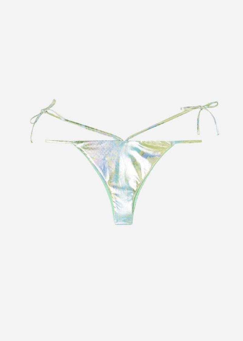 Calzedonia Snake-Pattern Brazilian String Las Palmas Bikinihosen Damen Grün | DE2617XF