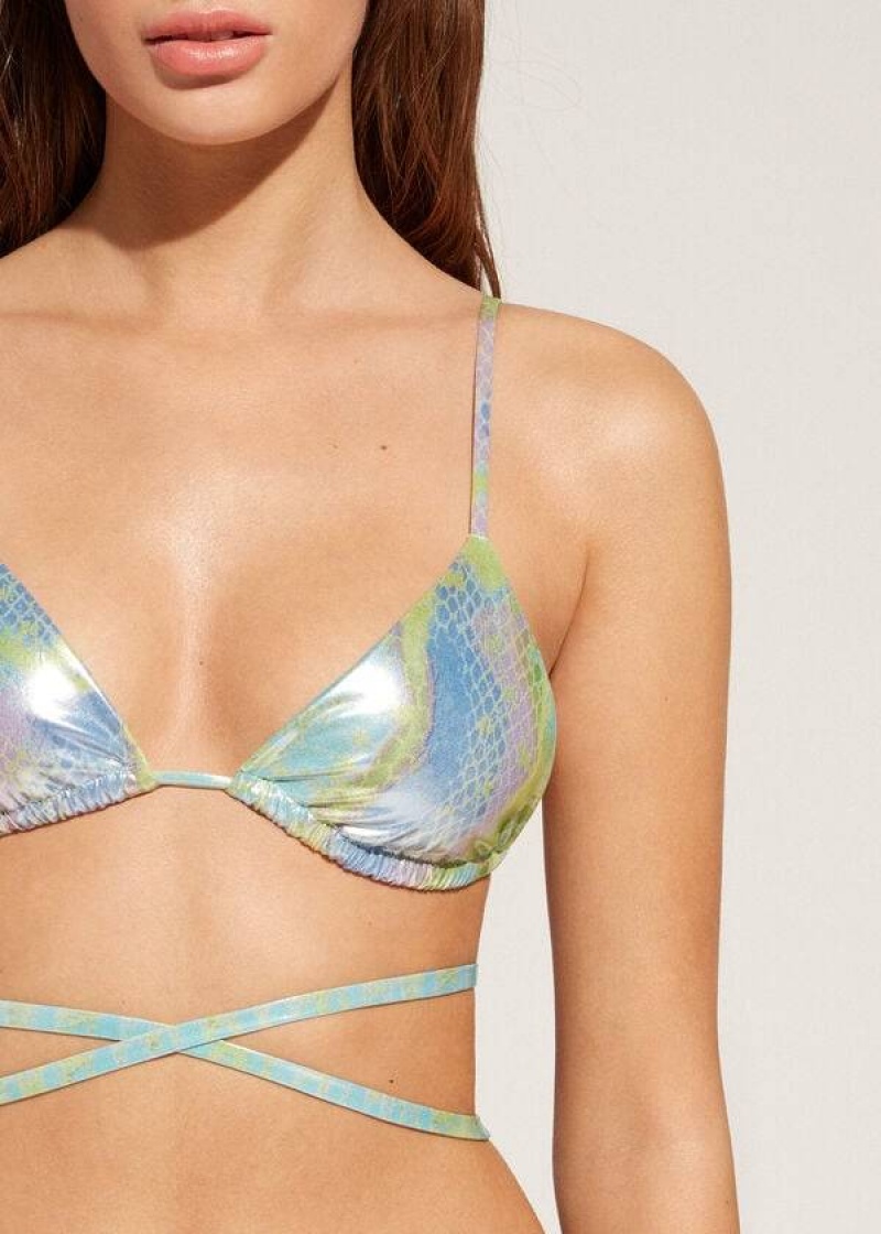 Calzedonia Snake-Pattern Triangle String Las Palmas Bikinioberteile Damen Grün | DE2232NB