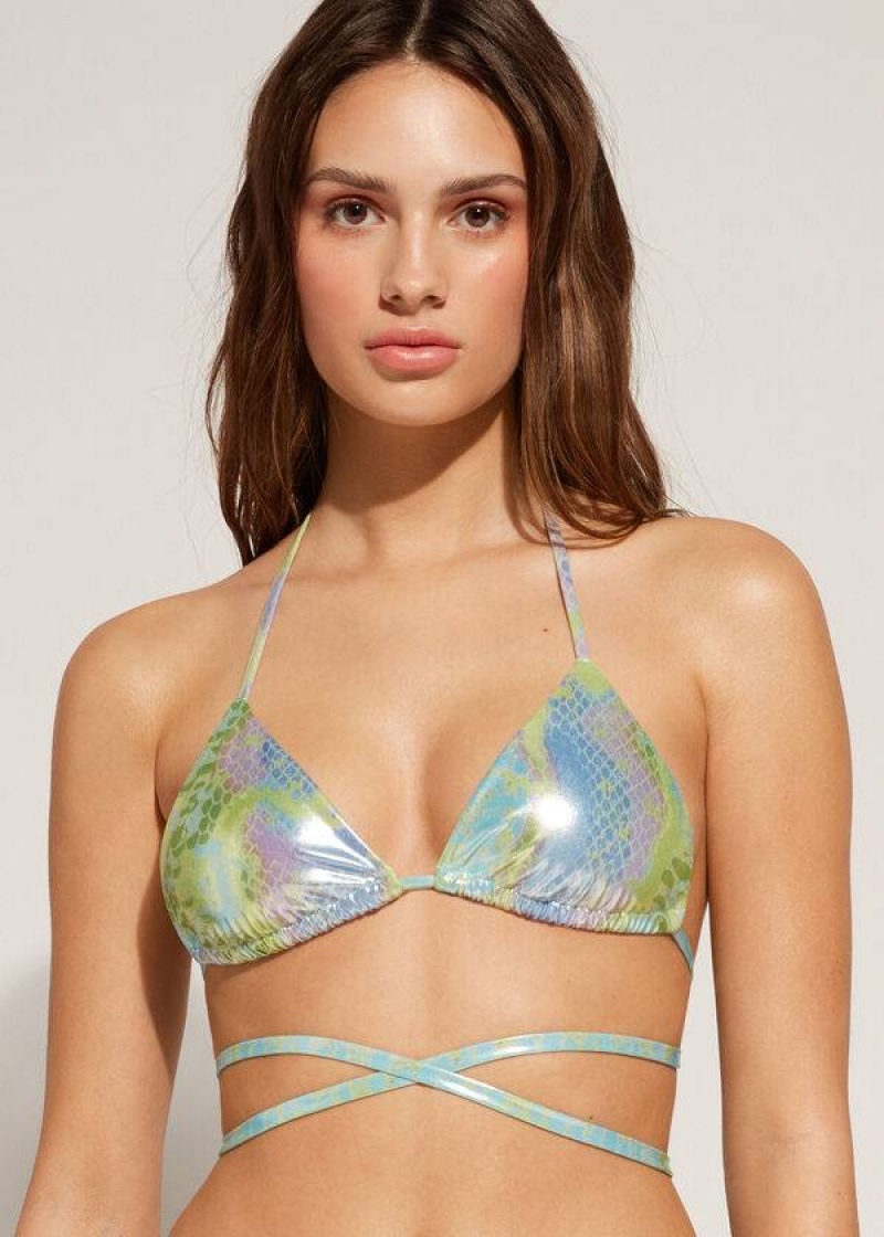 Calzedonia Snake-Pattern Triangle String Las Palmas Bikinioberteile Damen Grün | DE2232NB