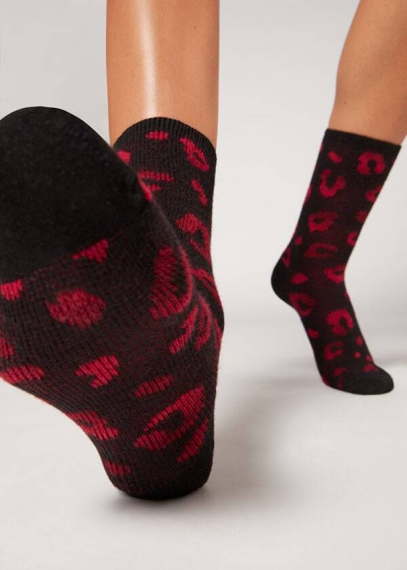 Calzedonia Spotted Cashmere Kurzes Socken Damen Schwarz Rot | DE1652JJ