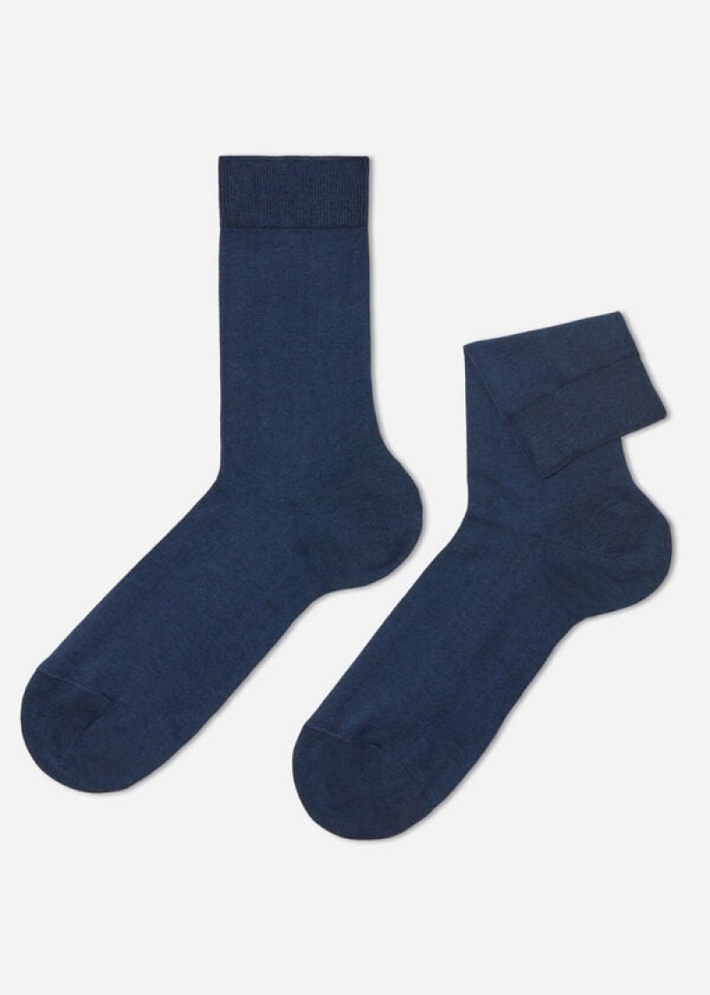 Calzedonia Stretch Baumwoll Crew Socken Herren Navy | DE1355YU