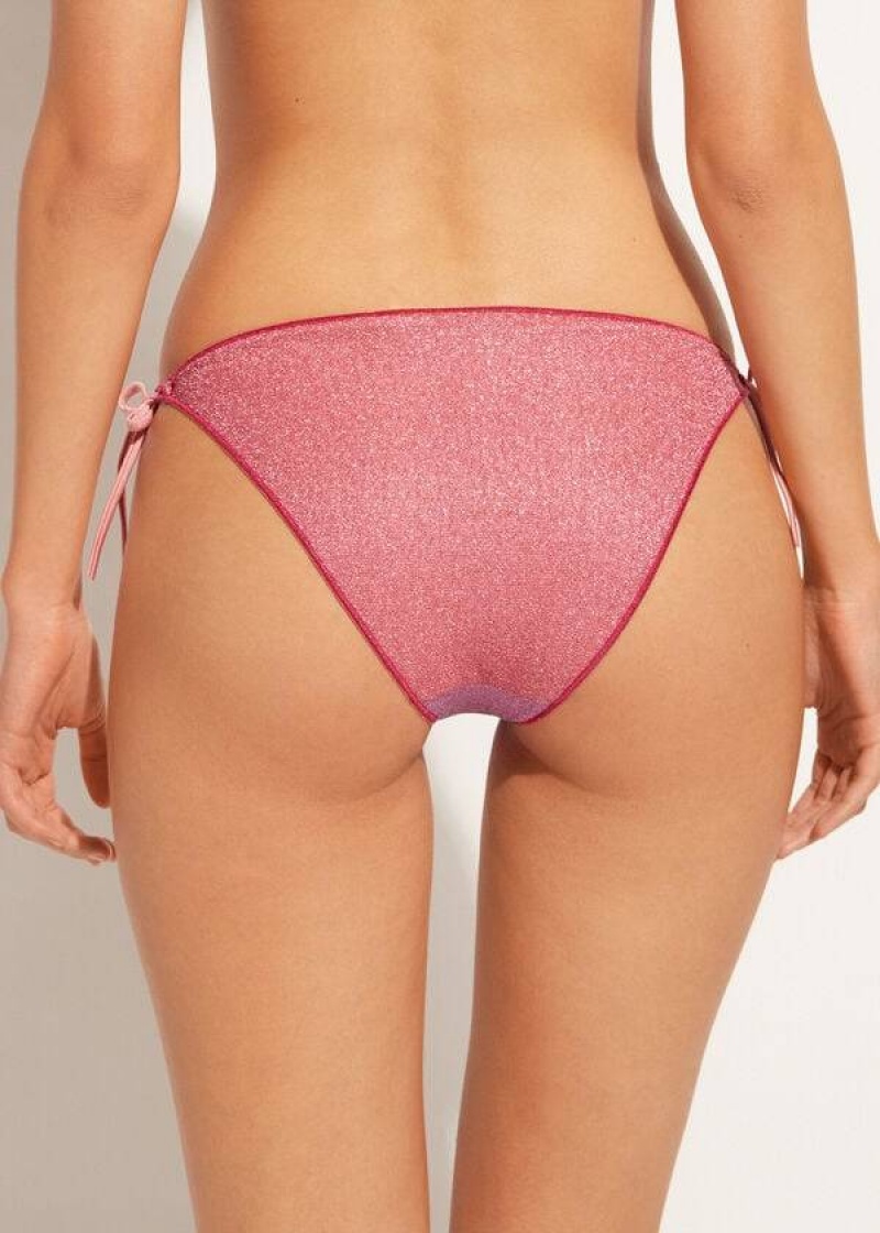 Calzedonia String Tie Lamé Lisbona Bikinihosen Damen Rosa | DE2570HK