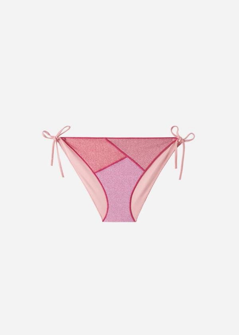 Calzedonia String Tie Lamé Lisbona Bikinihosen Damen Rosa | DE2570HK