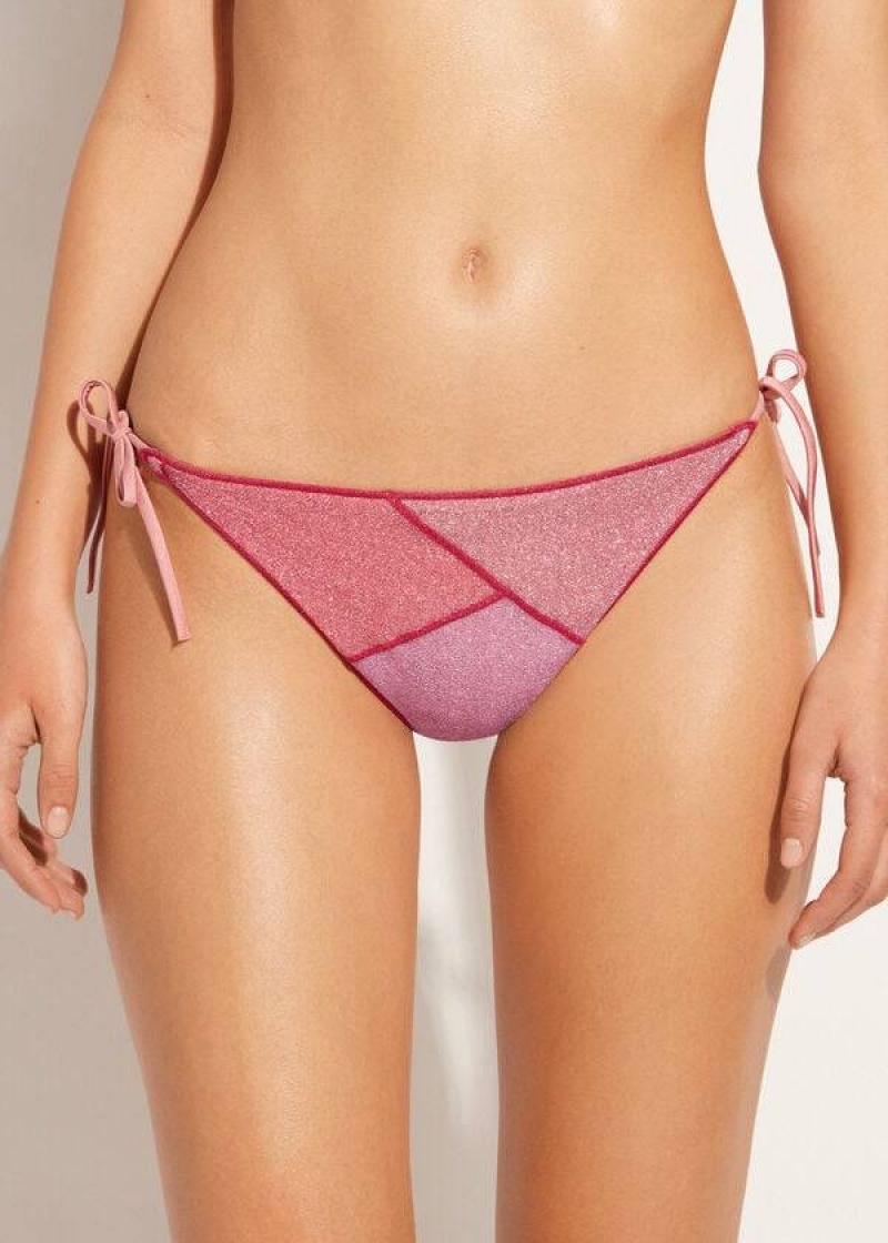 Calzedonia String Tie Lamé Lisbona Bikinihosen Damen Rosa | DE2570HK