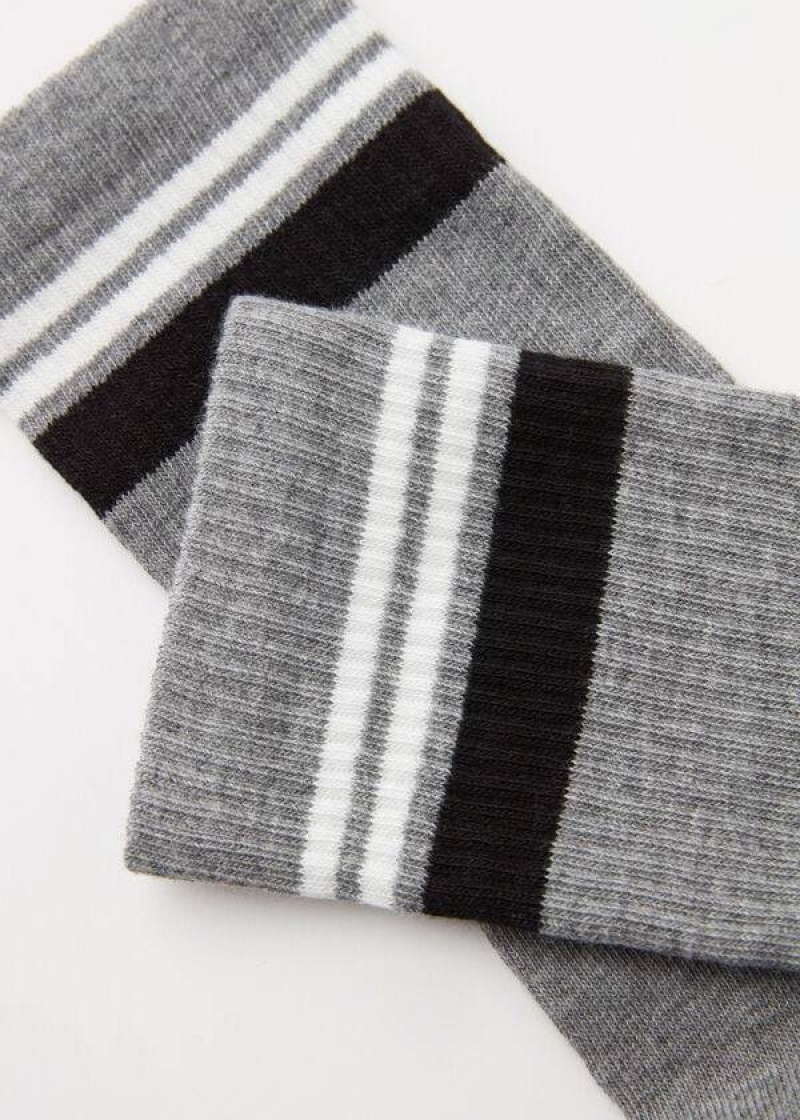 Calzedonia Stripe Motif Crew Socken Herren Grau | DE1320VD