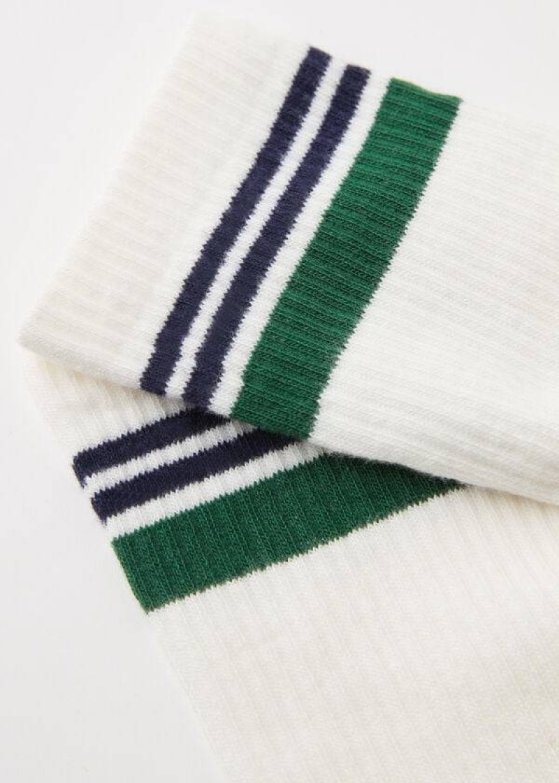 Calzedonia Stripe Motif Crew Socken Herren Weiß | DE1319CE