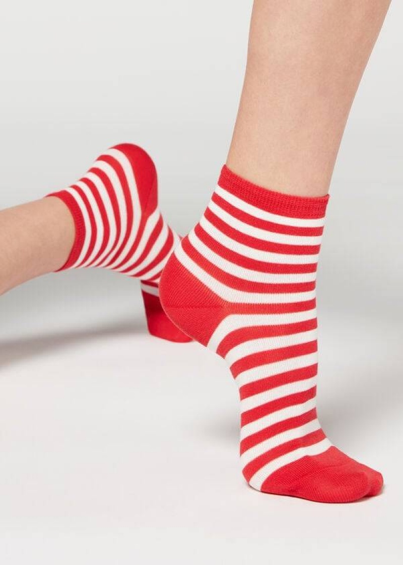 Calzedonia Stripe Patterned Kurzes Socken Damen Rot | DE1644OR