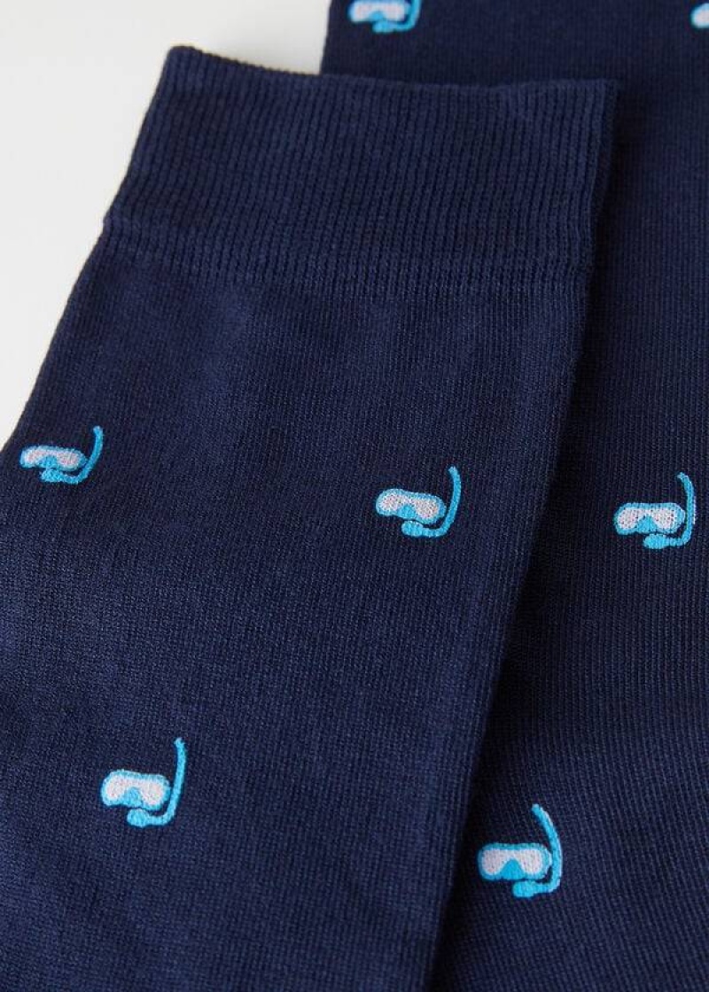 Calzedonia Summer Print Crew Socken Herren Blau | DE1318XF