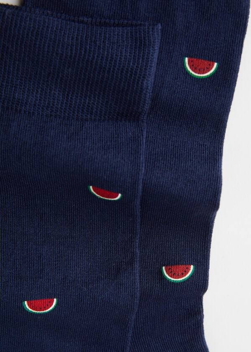 Calzedonia Summer Print Crew Socken Herren Blau Navy | DE1316LH