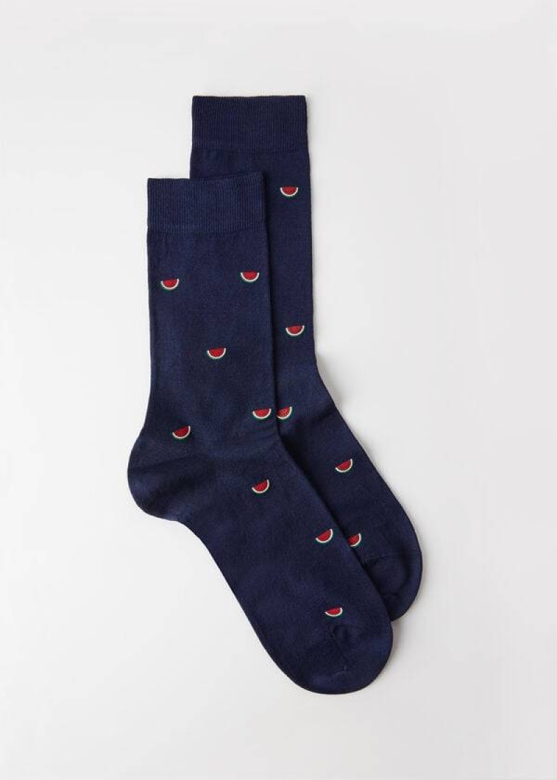 Calzedonia Summer Print Crew Socken Herren Blau Navy | DE1316LH