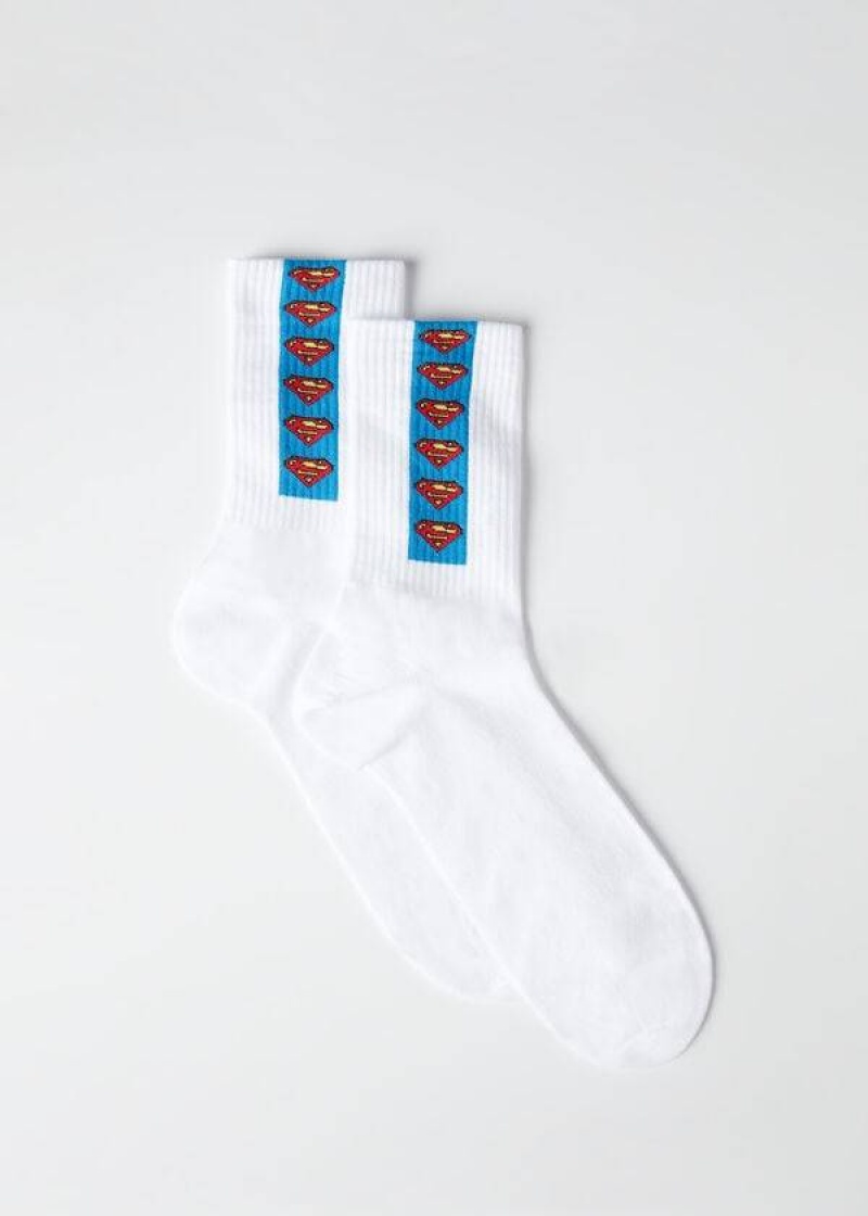 Calzedonia Superman Crew Socken Herren Weiß Blau | DE1333PQ