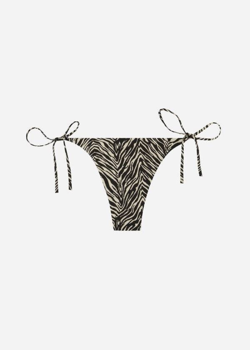 Calzedonia Tanga Zebra Nairobi Bikinihosen Damen Schwarz | DE2550PQ