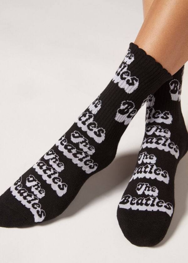 Calzedonia The Beatles Glitter Band Kurzes Socken Damen Schwarz | DE1642UT