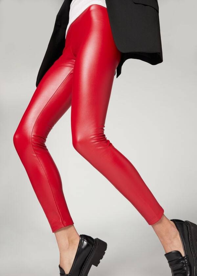 Calzedonia Thermal Leder Effect Leggings Damen Rot | DE1492DN