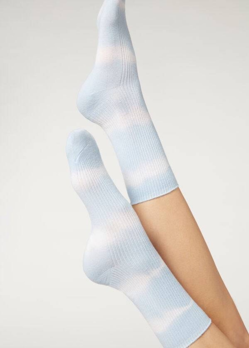 Calzedonia Tie Dye Patterned Kurzes Socken Damen Blau | DE1640TV